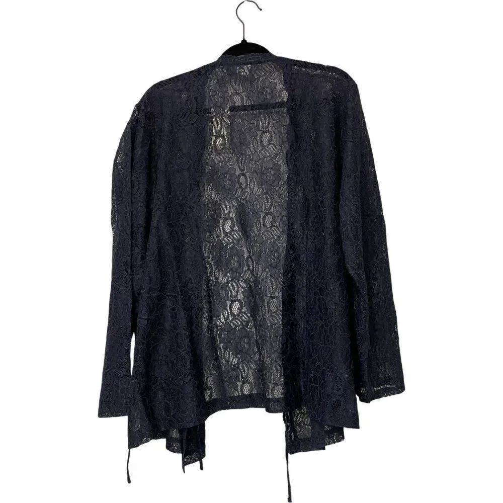 Chicos Womens Wrap Blouse Top sz 3 XL Black Midnight Blue Floral Lace Rasha NWT